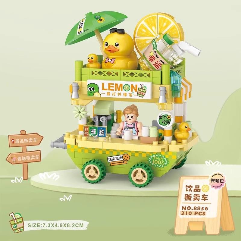 Stand Cart Blocks City Series Street View 300Pcs+ Food Truck Fruit/Icecream Shop Learning Build Toys Toys For Adult 8855