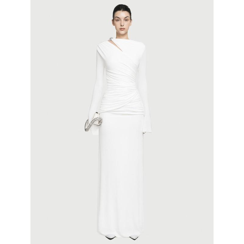 Herbst Neue Mode Temperament Langarm Elegant Falten Taille High-End Kleid