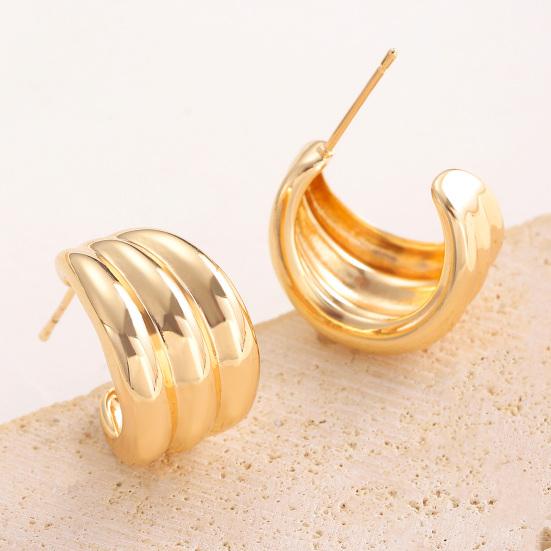 Plated Hoop Earrings for Women Triple Hoop Illusion Stud Earrings C-Shaped Multi-Layered Earrings for Wedding Prom Events