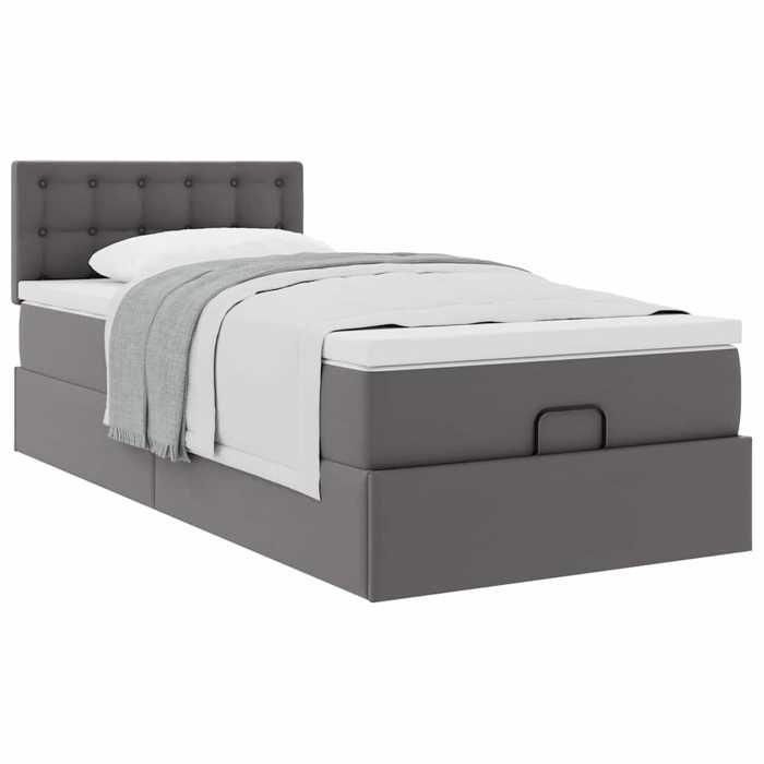 VidaXL Cadre de lit ottoman avec matelas gris 90x200 cm similicuir, cadre de lit, cadre de lit rembourré 3311286