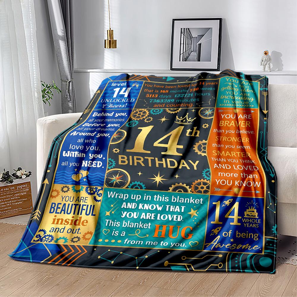 14th Birthday Celebration Blanket Soft & Cozy Great for Sofa Office Picnics Four Seasons Multipurpose Warmthful Decor Birthday Christmas Gift Blanket