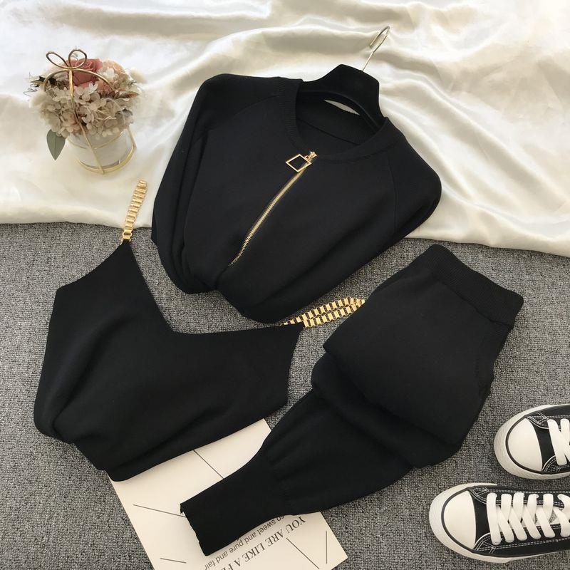 2025 Autumn and Winter New Knitted Suit Women's Fashion Casual Cardigan Vest Pants Three-piece Set