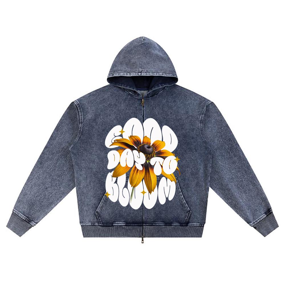 

DTG print Knitted Denim Zip-Up Hoodie Good Day to Bloom T Shirt Brother Print Zipper Hoodies XL темно-синий