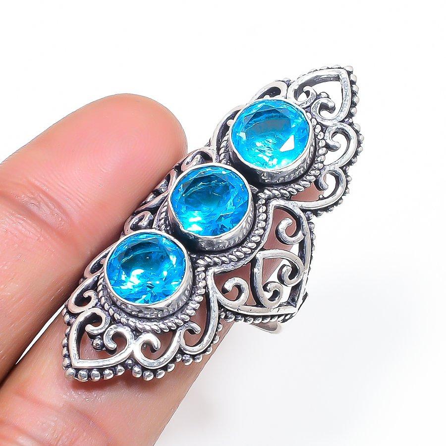 

Natural Swiss Blue Topaz Gemstone 925 Sterling Silver Jewelry Ring Size 10 V2c00