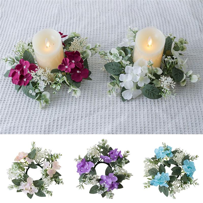 M-Modern-Wedding Candlestick Wreath Artificial Flower Plants Candle Aromatherapy Ring Holder Table Centerpiece Decor