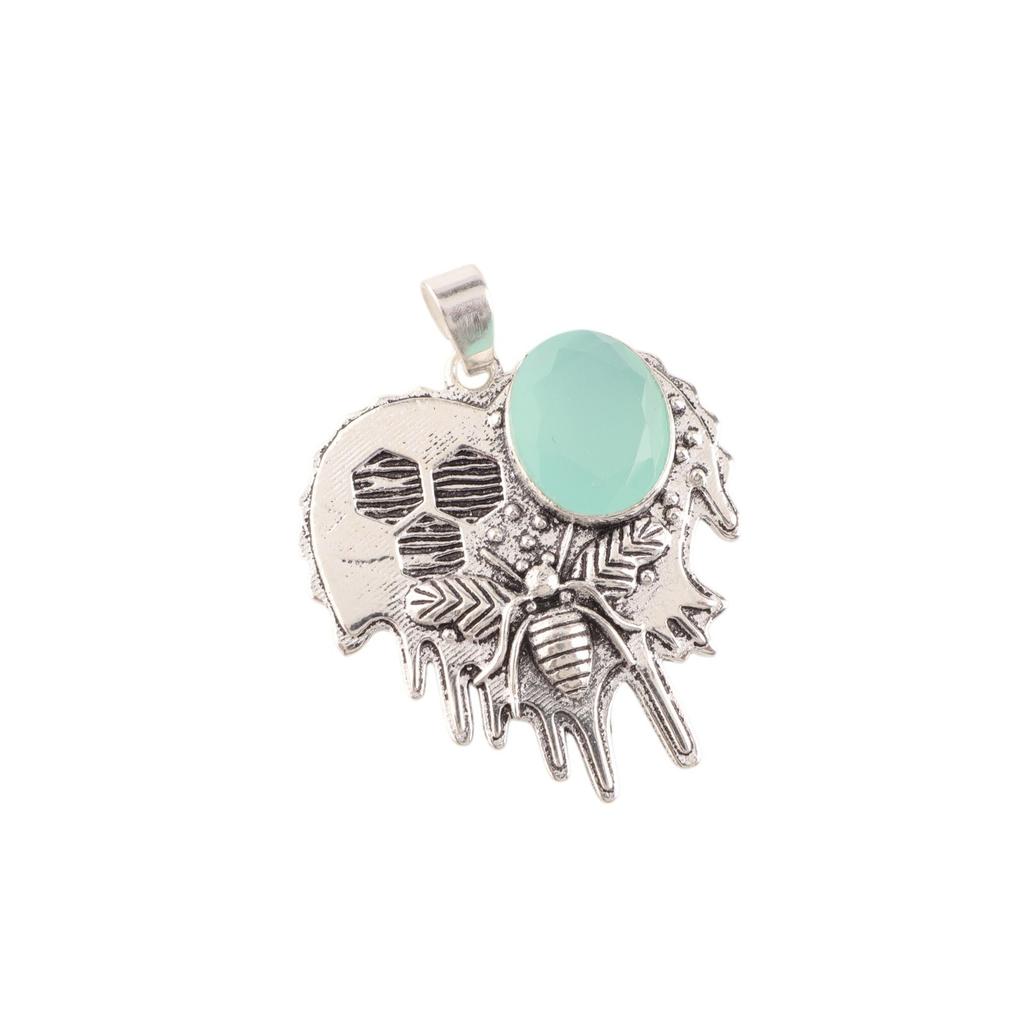 Aqua Chalcedony Gemstone 925 Sterling Silver Jewelry Pendant 1.49" Birthday Gift CP-28-21