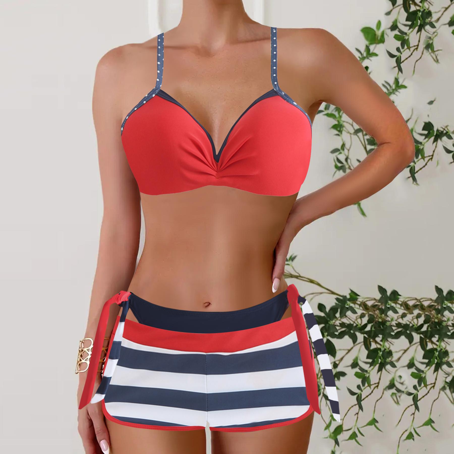 

Купальник без рукавов, женский купальник, сексуальный комплект бикини, комплект из двух предметов, бикини с высокой талией, полосатый купальный костюм, женский бикини 3XL красный
