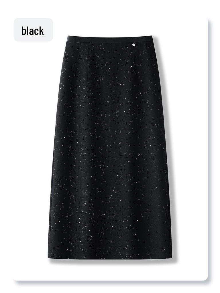 2025 New Spring High-Waisted Gray Sequin Midi Pencil Skirt for Women