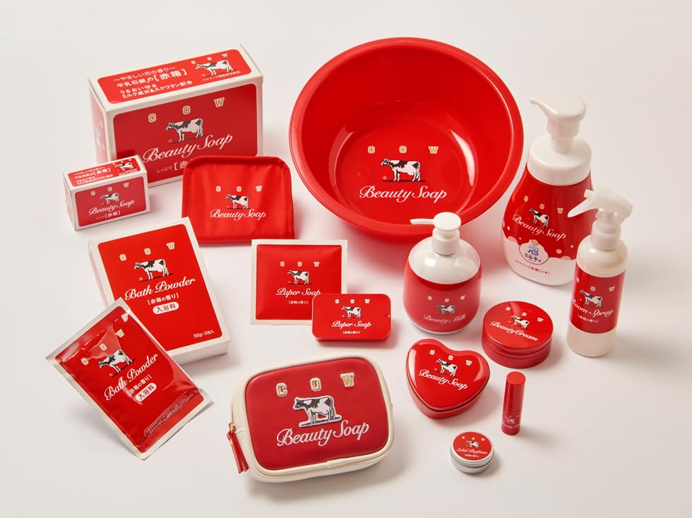 Cow Brand Milk Red 85g X 6 Includes Original Cow Brand Cleansing Bar Soap for Face and Contains Gentle Floral Soap, Box, Bars, 3-pack Set, Tissues.