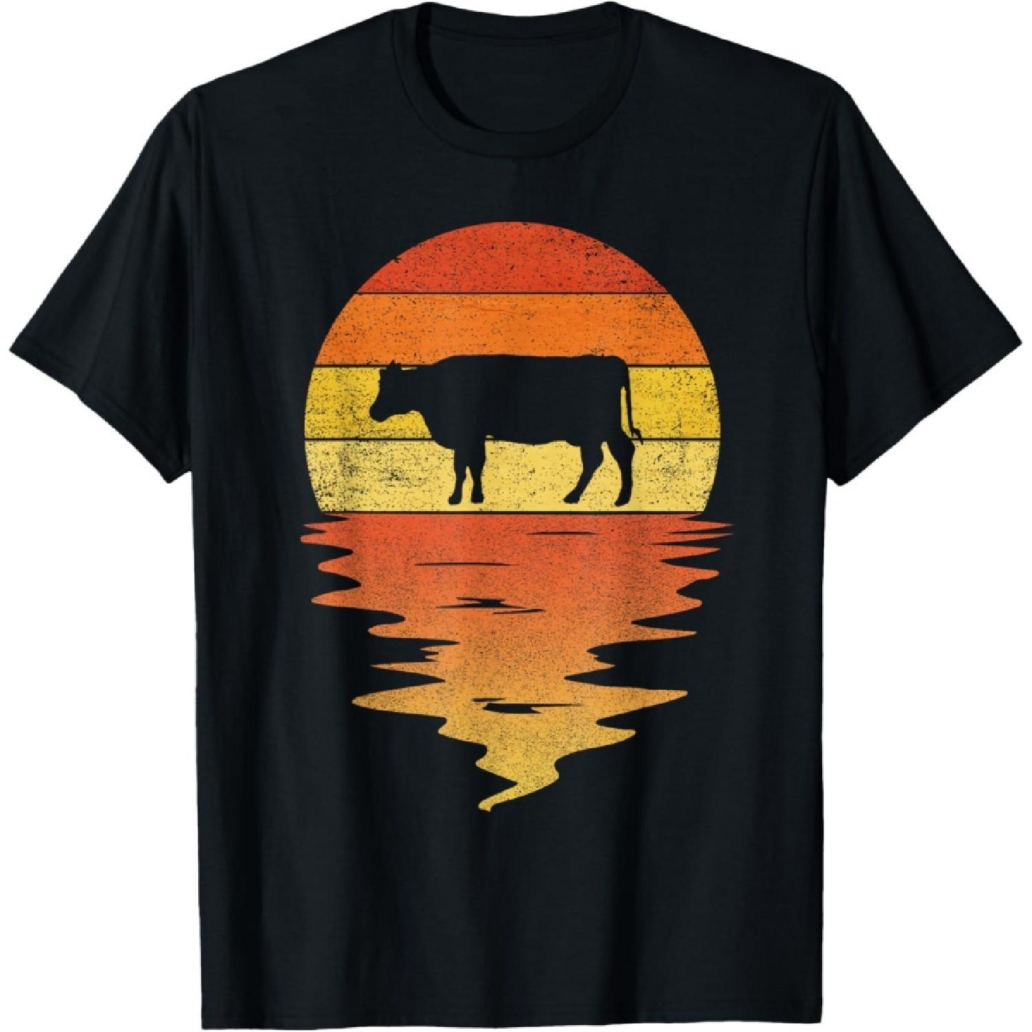 Heifer shirt 70s vintage retro sunset Cows T-Shirt S