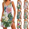 Women's Casual Fashion V-neck Sleeveless Floral Print Side Pocket Dress