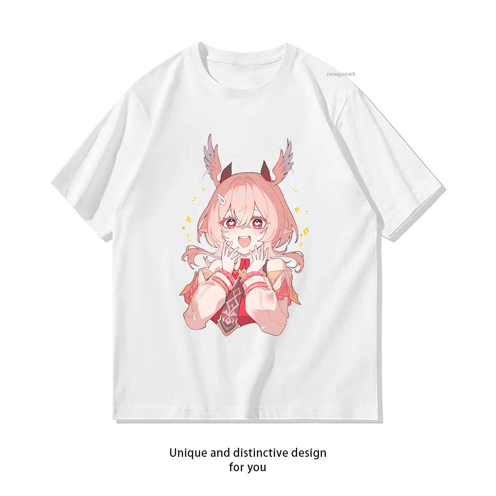 Linnea Excited Genshin Impact Tshirt Woman Man Summer Cotton Graphic T Shirts Adult Streetwear Camisetas Tops Oneck S3xl
