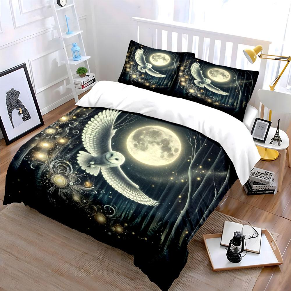 Mystical Owl In Moonlit Forest Bedding Duvet Cover Set (1*Duvet Cover 2*Pillowcases, Without Duvet Insert)