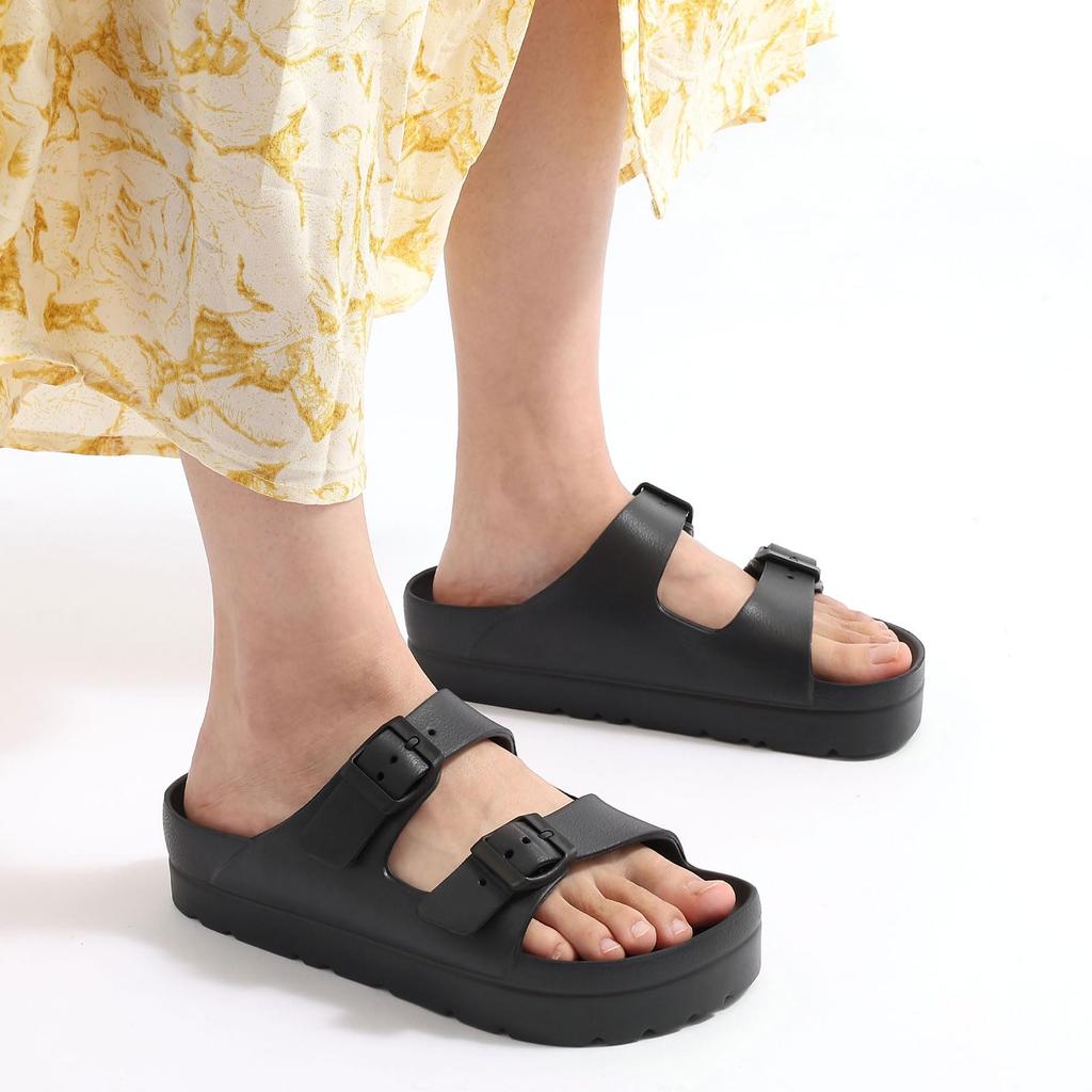 Fashion Comwarm 2025 Women's Platform Sandals With Arch Support Lightweight Slip on Slides Summer Beach Sandals with Adjustable Buckle