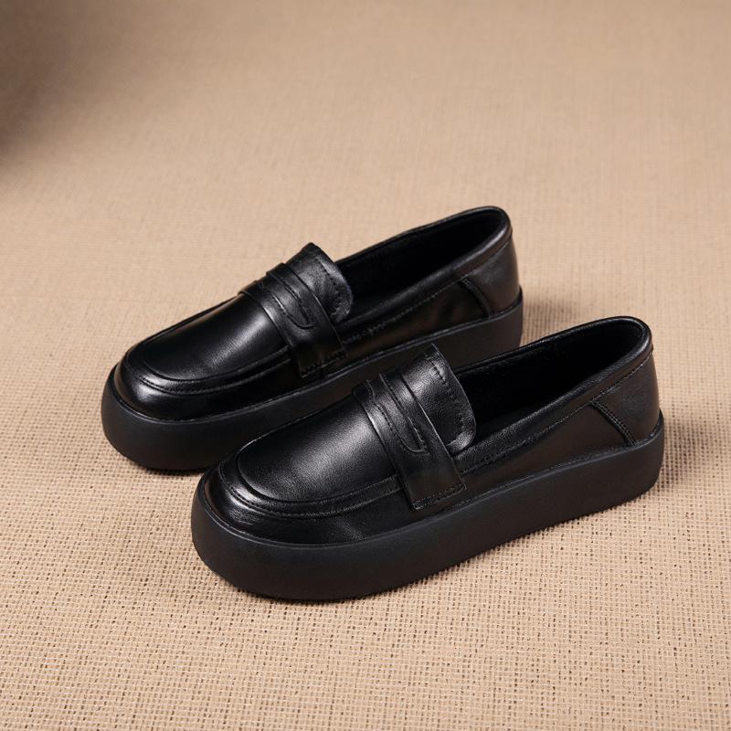 

Женские лоферы из первого слоя коровьей кожи, новинка осени 2025 года, плоские кожаные рабочие туфли-лодочки из маленькой кожи, женские туфли 35