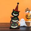 Halloween Black Cat Ornament Themed Stacked with Striped Hat, Charming Decor for Home or Party
