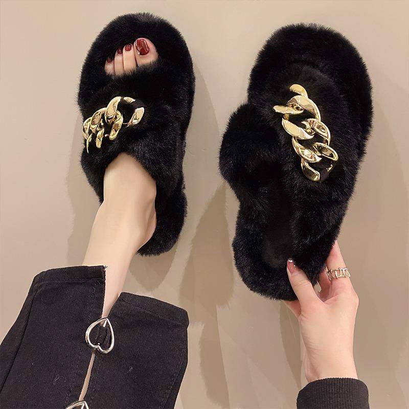 Mao Mao slippers women's outer wear 2025 spring and summer new ins trendy non-slip cross chain home cute autumn and winter cotton mop