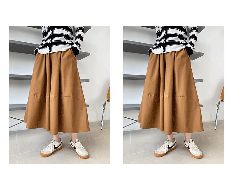 Luxi Autumn High Waist Slim Puffy A-Line Skirt with Elastic Waist and Medium Long Swing.