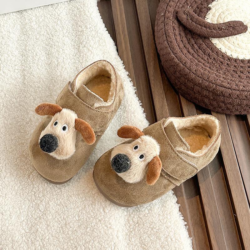 Children's cartoon cute dog cotton shoes winter new boys and girls velvet warm cute outer Birkenstocks