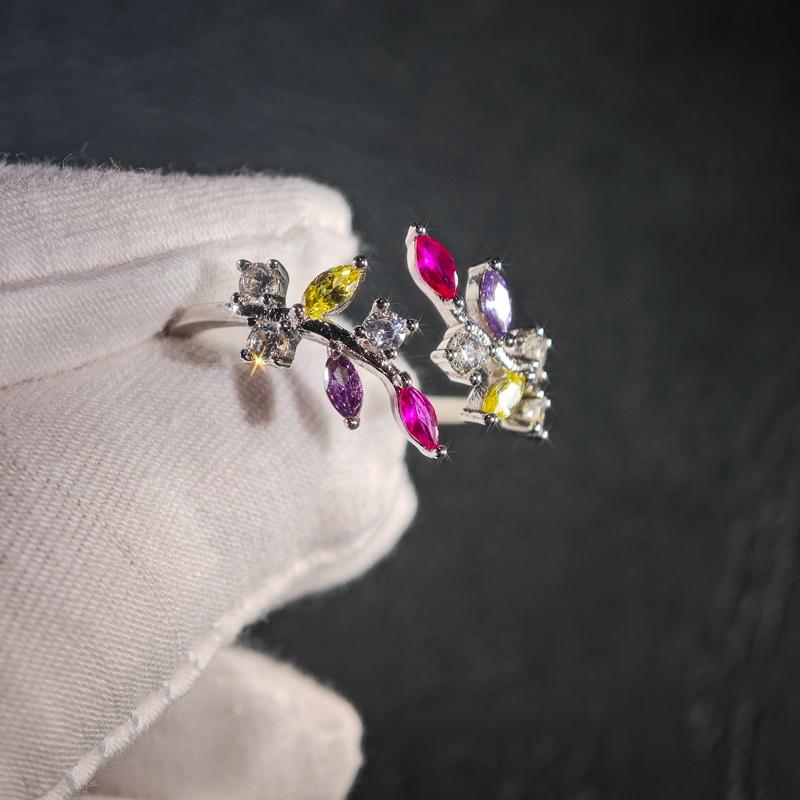 2026 Fine Jewelry 925 Sterling Silver Marquise Amethyst Citrine Ruby Willow Twig Leaves Open Ended Ring for Women Gift
