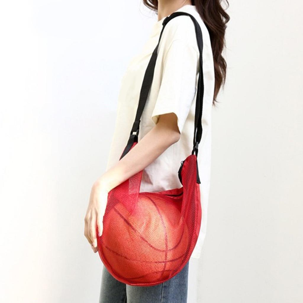 Mesh Bag Adjustable Basketball Bag Sports Equipment Bag with Zipper Pocket for Basketball Football Volleyball Soccer