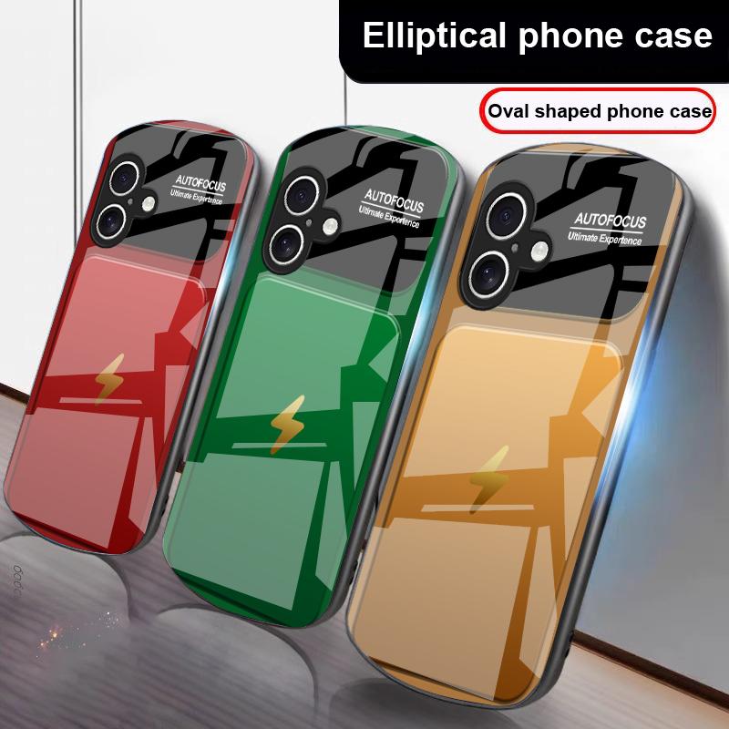Gray background lightning For iPhone 17 16 15 14 13 Plus 12 mini 11 Pro Max XR Xs Max X 7 8 6S 22 20 Elliptical glass phone case