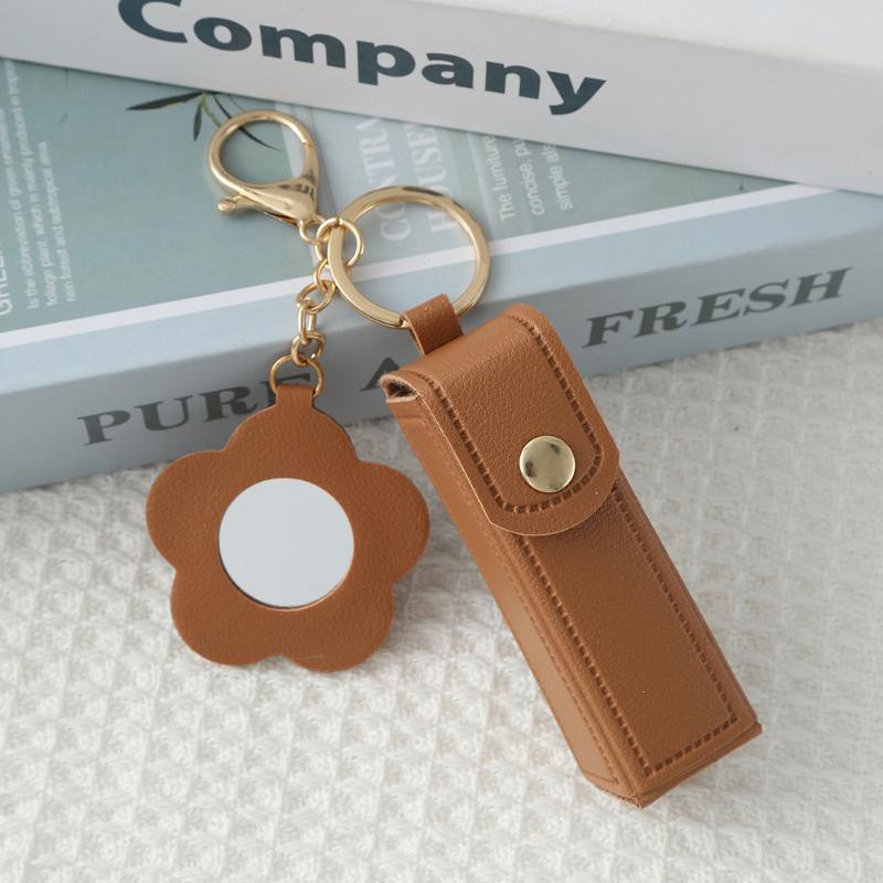 Travel Lipstick Bag with PU Leather Keychain Holder Keeps Lip Balm Safe and Accessible