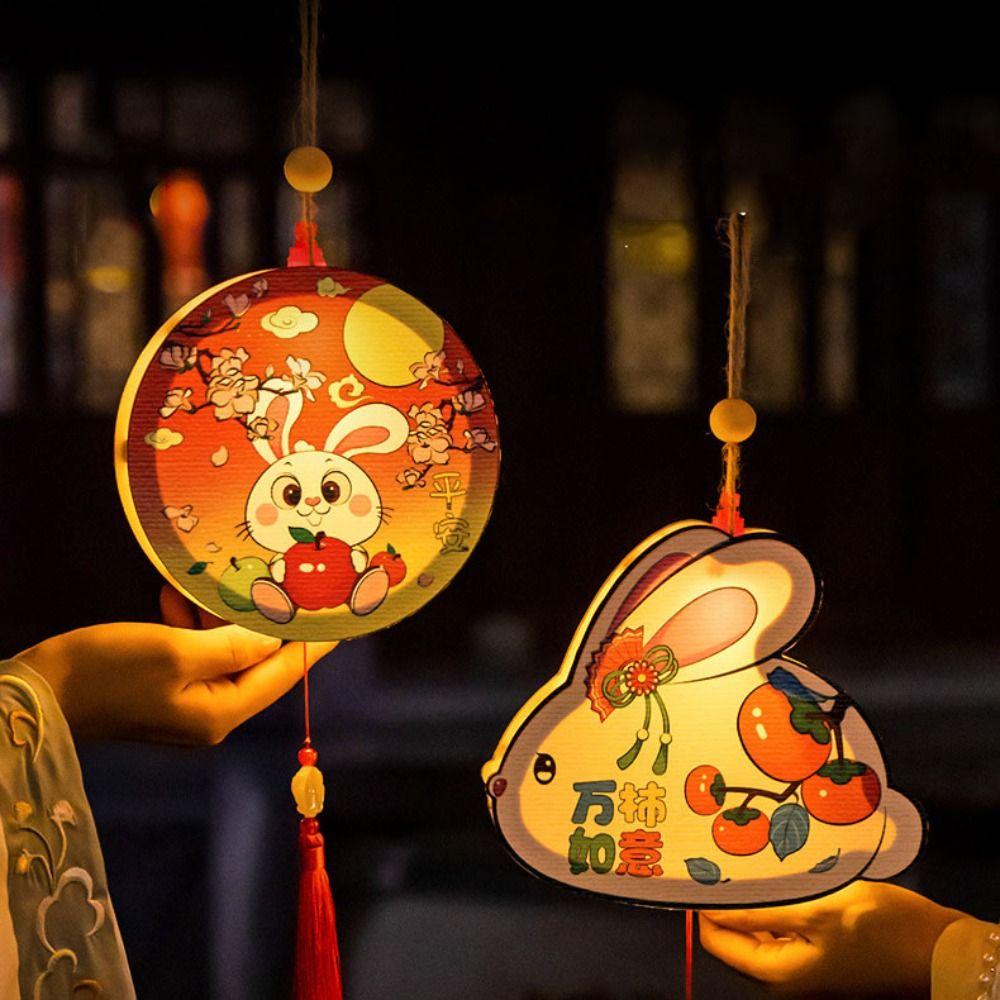 Chinese Style Mid-Autumn Wooden Lantern Rabbit Luminous Toys  Mid-Autumn Festival Gift
