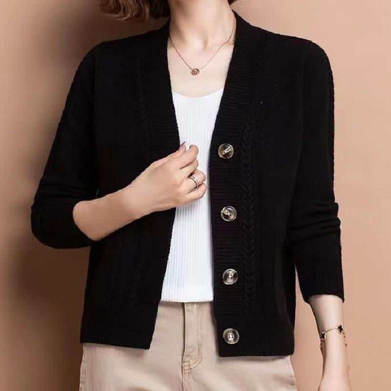 Plus Size V-Neck Cable Knit Loose Cardigan Women's Sweater