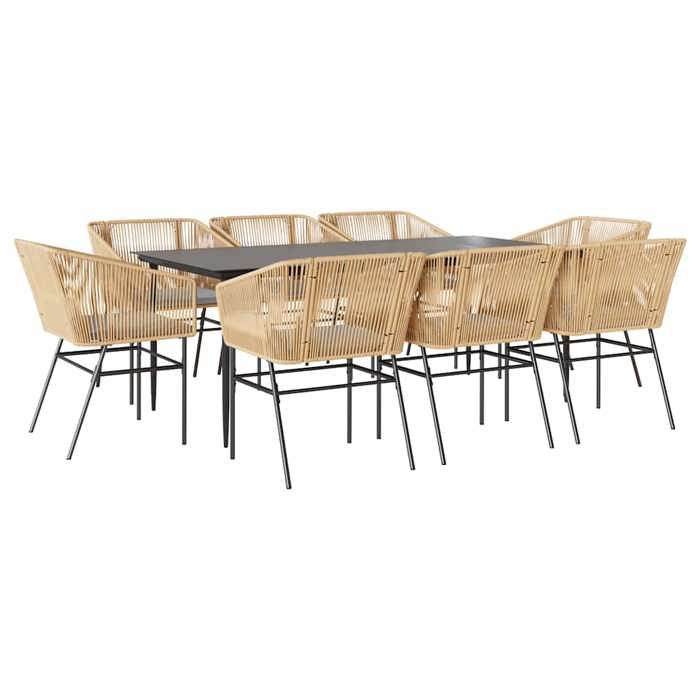 VidaXL Garden Dining Set Cushions 9pcs Brown Poly Rattan Glass 3334526