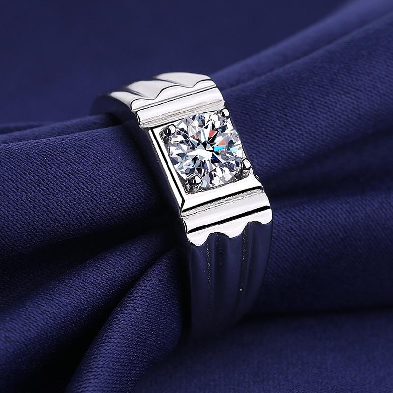925 Sterling Silver Rings for Men Shining Crystal Adjustable Size Fashion Gifts Engagement Wedding High Quality Jewelry