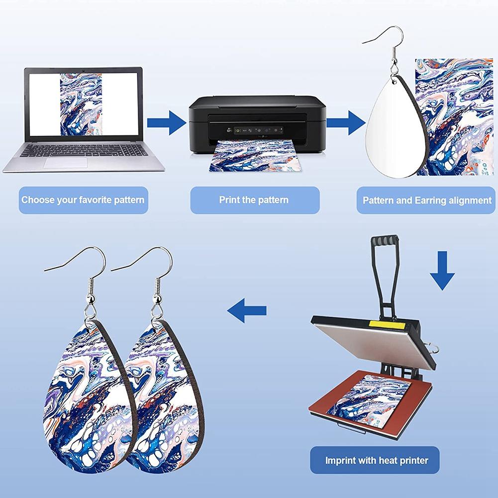 ABIY-60Pcs Sublimation Blank Earrings Unfinished Teardrop Heat Transfer Printing Earrings Pendant for Jewelry DIY Making