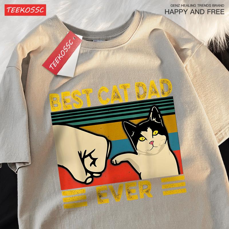 Best Cat Dad Ever Punch Male Female Tops Oversized Cotton Tee Clothes Summer Street T Shirts Fashion Breathable Tshirt Couple