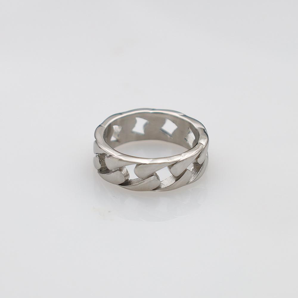 Fashion Titanium Steel Cuban Chain Ring Couple Titanium Steel Ring Hip Hop Trend Hollow Ring