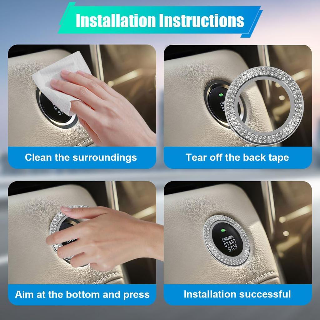 Car Bling Crystal Rhinestone Engine Start Decoration Ring, Ring Start Button Cover Sticker Key Ignition & Knob Ring Decoration, Bling Car Interior