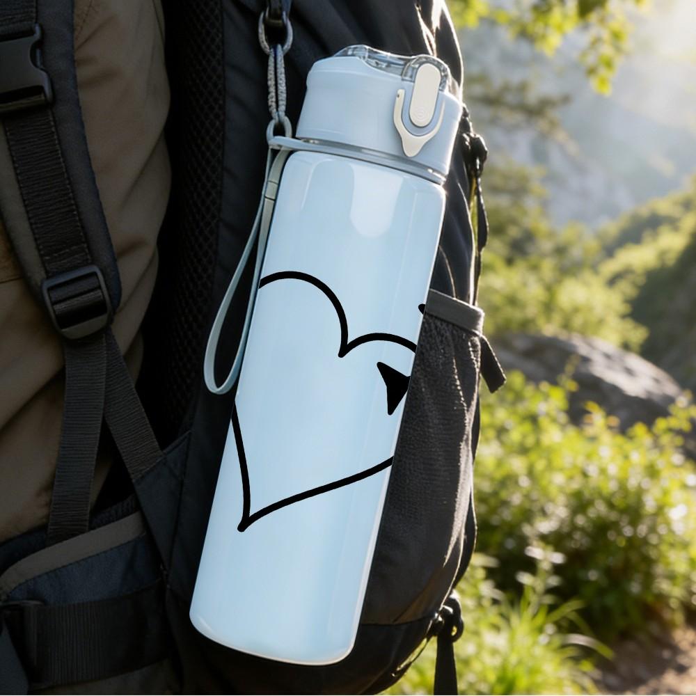 1PC Heart Airplane Minimal Line Art 750ml Color Plastic Sports Water Bottle Leakproof Flip Straw Lid Suitable for Sports Office Home Use