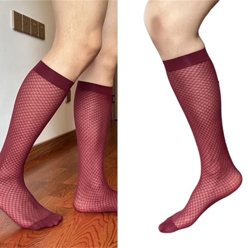 Men Thin Business Dress Socks Stretchy Nylon Sheer Knee Highs Dress Socks Over the Calf Dress Socks Sheer Casual Socks
