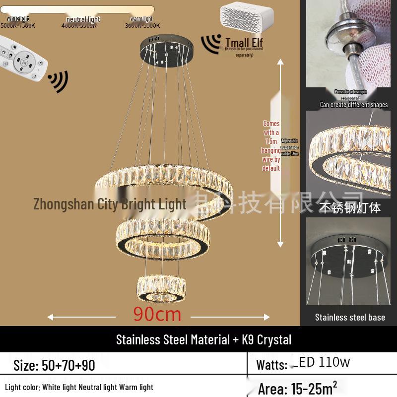 Modern Crystal Chandelier - Round Pendant Light for Dining & Living Rooms
