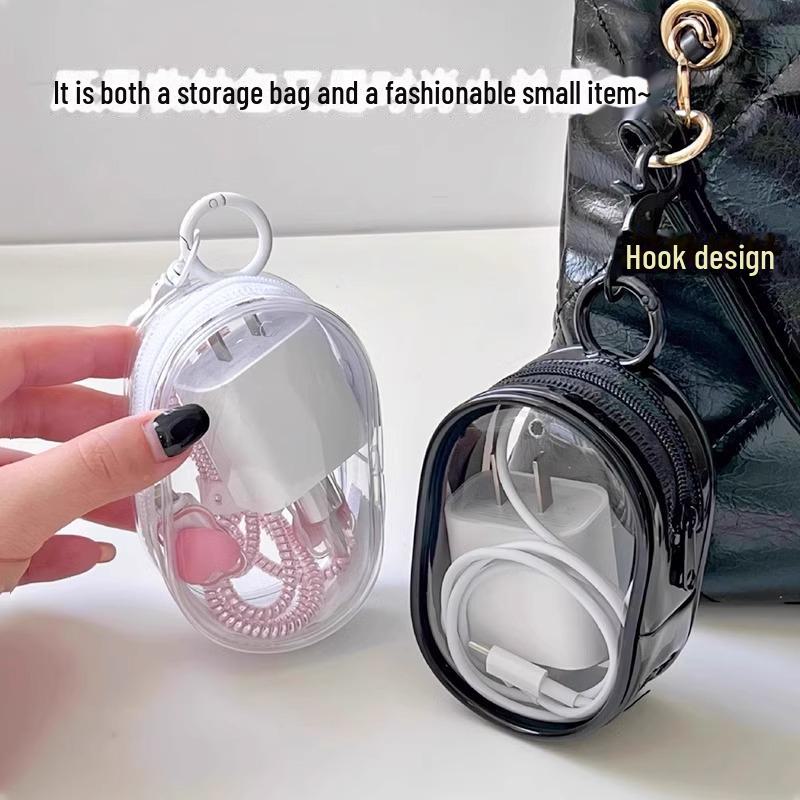 Portable Mini Clear Zipper Storage Bag Space Saving Organizer for Earphones Chargers Versatile with Handy Keychain Loop