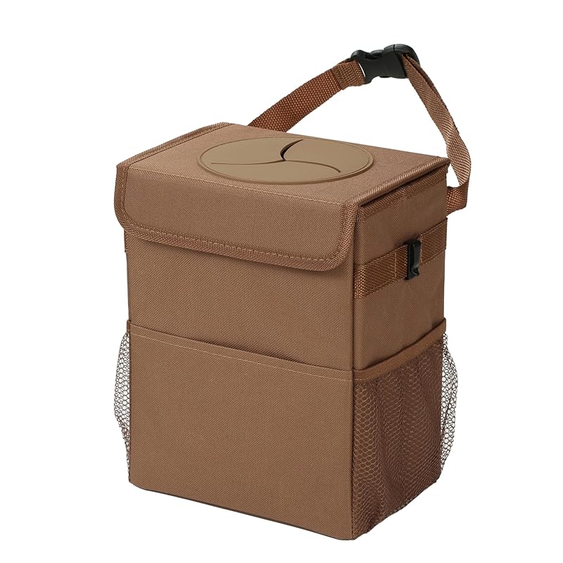 Car Garbage Can With Lid Leak Proof Vehicle Trash Can 3 Storage Pockets Hanging Waterproof Car Trash Bag For SUV Black