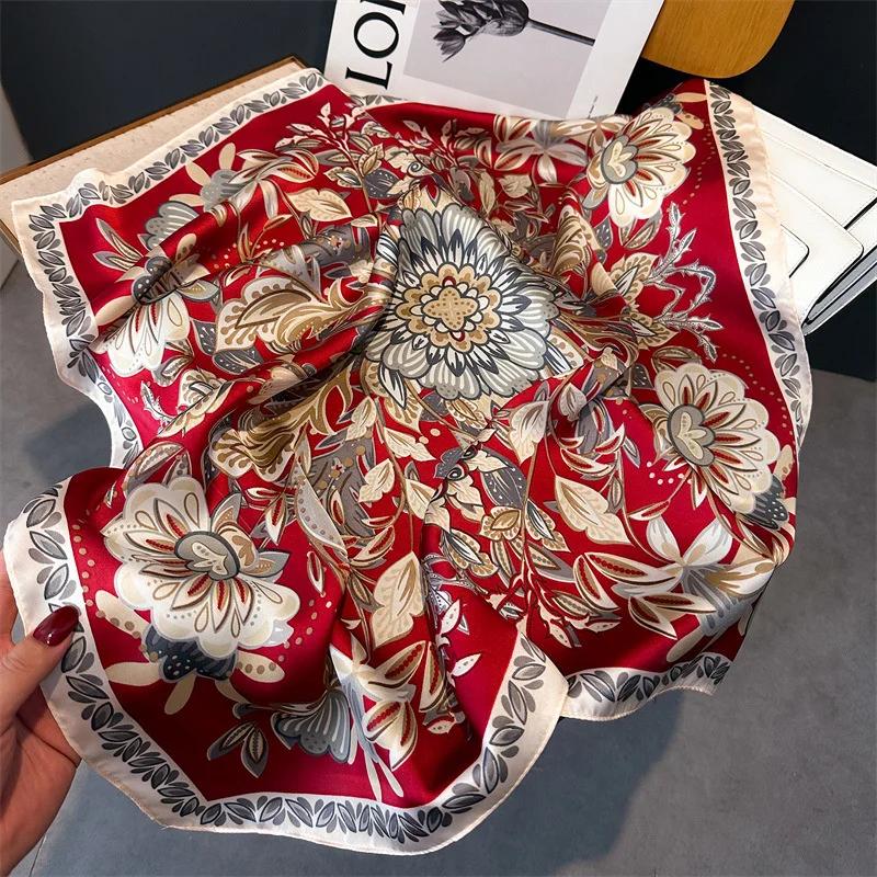 Fashion Paisley Print Luxury Brand Silk 70cm Square Scarf Women Satin Shawls Neckerchief Wrap Scarves Bandana Hair Hjiab Floral