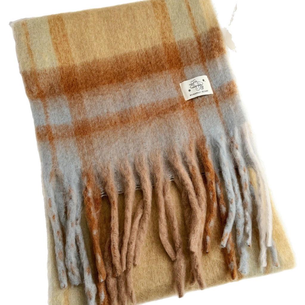 Popular thickened imitation mohair plaid scarf women's European and American winter new plaid scarf shawl