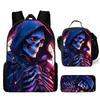 Hot Selling Skull Backpack Three Piece Set Printed Primary and Secondary School Backpack Meal Bag Pencil Case