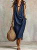2026 Women's Casual Sleeveless Loose Swing Neck Cotton Linen Holiday Dress
