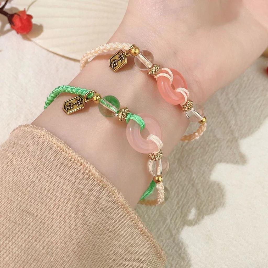Geometric Summer Pink And Green Peace Knot Bracelet With Appeal Vintage
