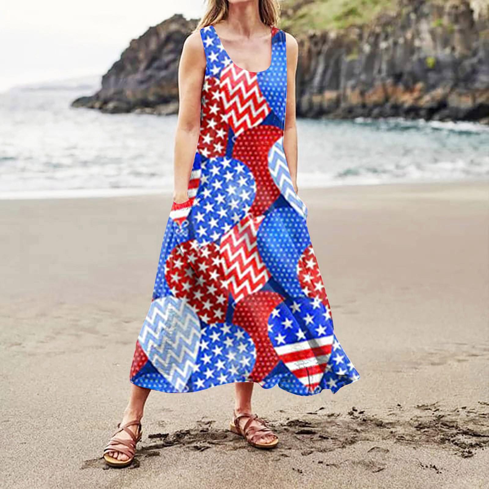 Женское повседневное удобное хлопковое платье с карманами без рукавов и принтом ко — фото 4