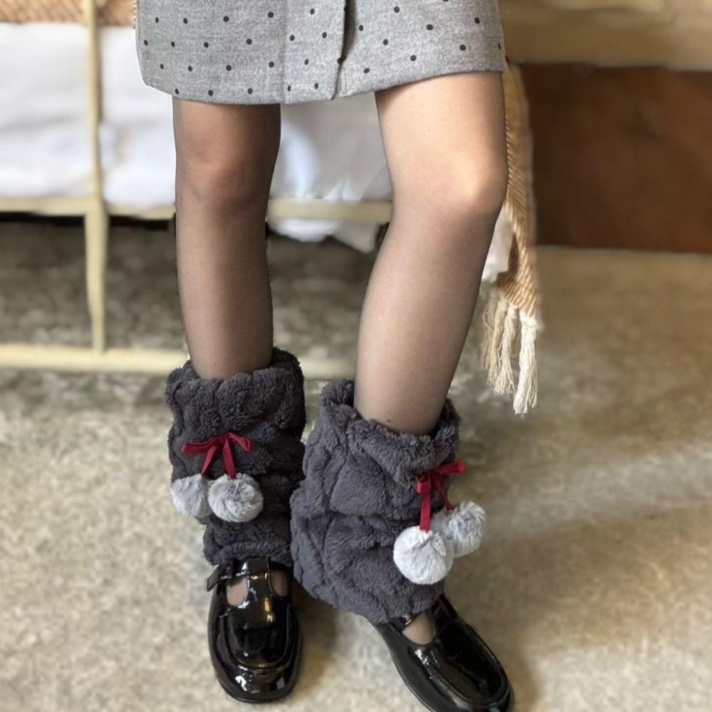 

Bowknot Thick Plush Leg Warmers Y2k Leg Warmers Women Casual Plush Stockings Girls сірий