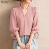 ZANZEA Women CasuaL V-Neck Solid Color 3/4 Sleeve Loose Blouse