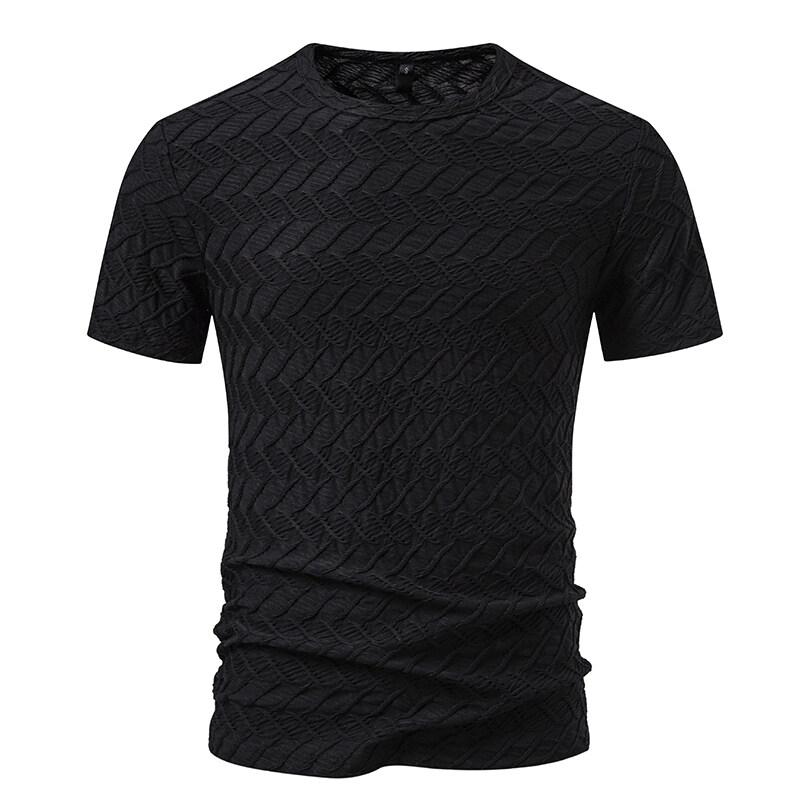 New Summer Men's Round Neck Short Sleeve T Shirt Casual Solid Colar T-Shirts Fashion Diamond Shaped Design Top Tees Streetwear