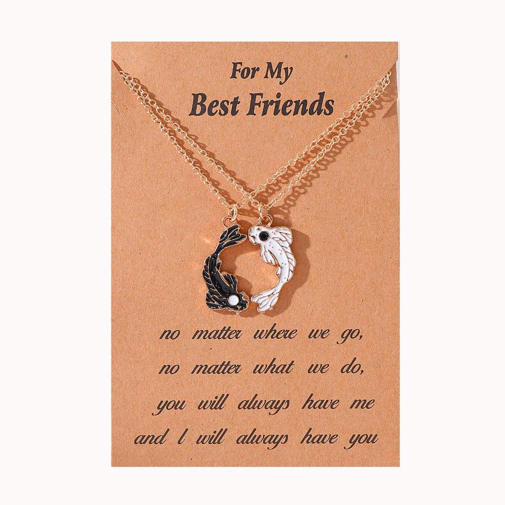 European & American Drip Oil Tai Chi Fish Best Friends Woven Bracelet & Necklace Set